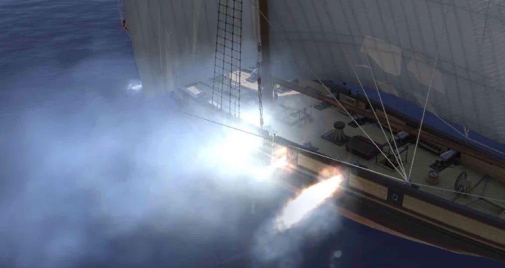 Cutter firing. High quality 3D model of a 14-carronade cutter which were in use in the French Navy during the 1830s